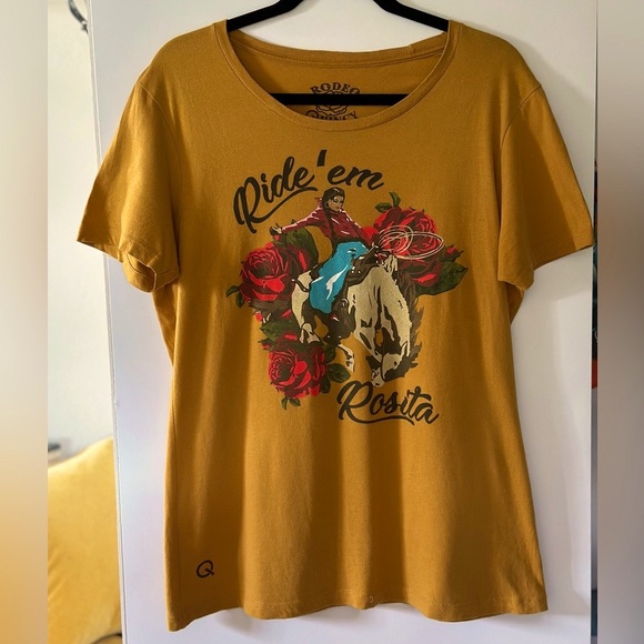 Rodeo Quincy Tops - Rodeo Quincy Ride em mustard yellow tshirt. Size large. Chest 40”. Length 27”